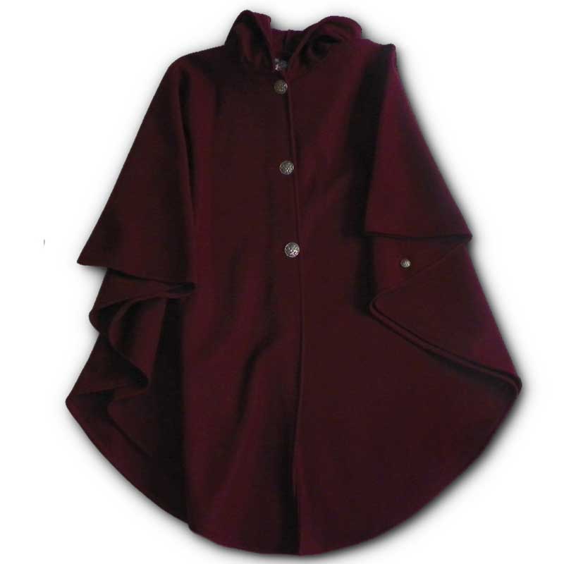 Traditional Button Cape - Rich Burgundy