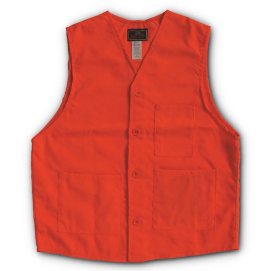 Safety Vest Orange, button down front with three pockets, front view