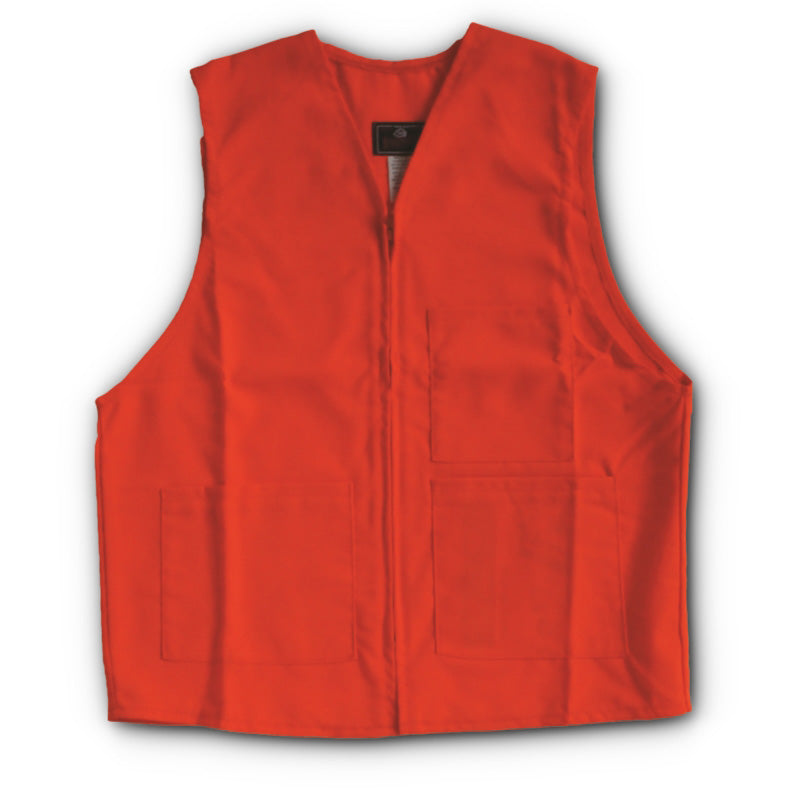 Safety Vest Orange, zipper front with three pockets, front view