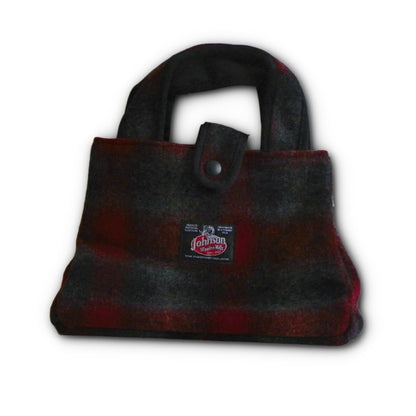 Bitty Bag with full liner inside pocket & snap closure & handle, red/black/gray muted plaid, front view