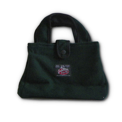 Bitty Bag with full liner inside pocket & snap closure with handle, spruce green, front view with handle