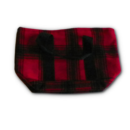 Johnson Woolen Mills Small Red Black Plaid Bucket Tote Bag with Handles 