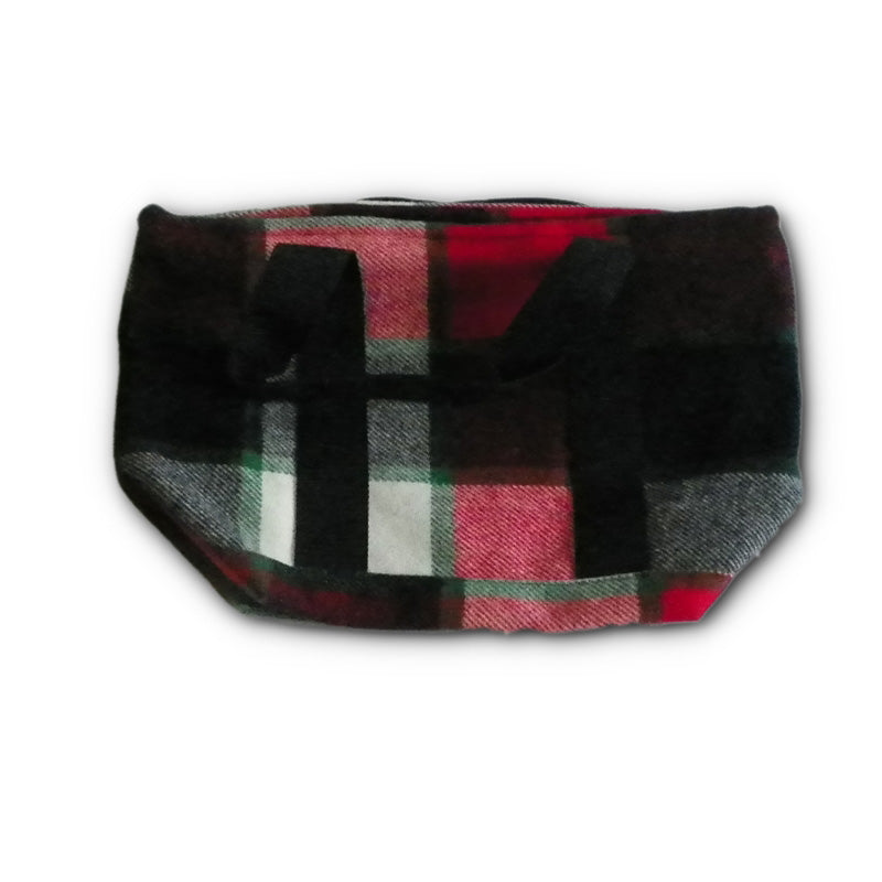 Johnson Woolen Mills Red, Green, White, Black Plaid Bucket Tote Bag with Handles 
