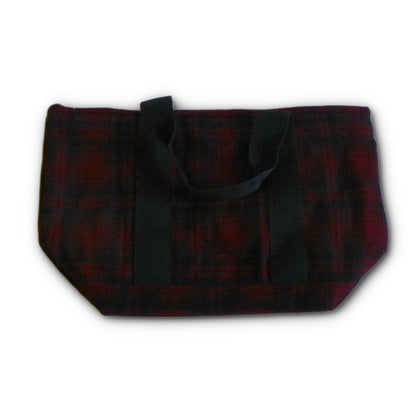 Johnson Woolen Mills Red and Black Muted Plaid Bucket Tote Bag with Handles 