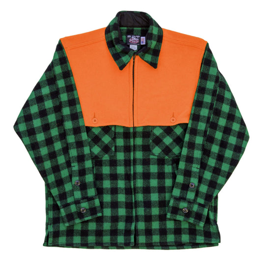 Blaze cape jac shirt - green and black checked wool shirt with button orange safety cape