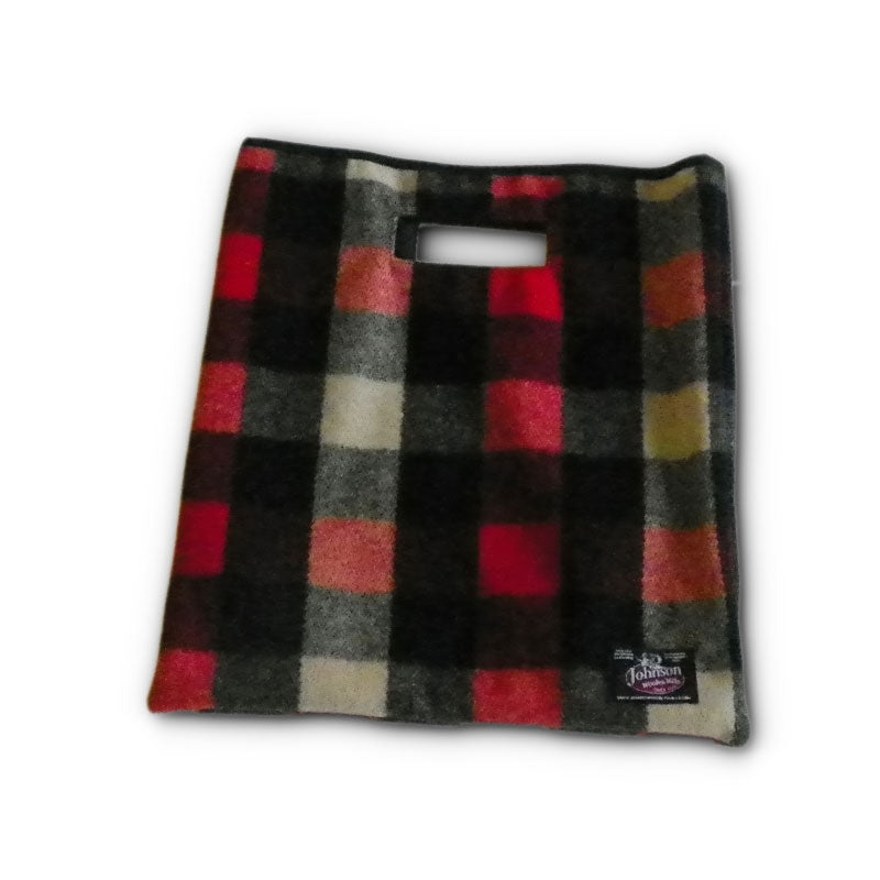 Johnson Woolen Mills Wool Clutch with handle - red, white and black plaid 