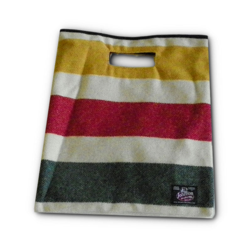 Johnson Woolen Mills Wool Clutch with handle - white with yellow, red, green stripes