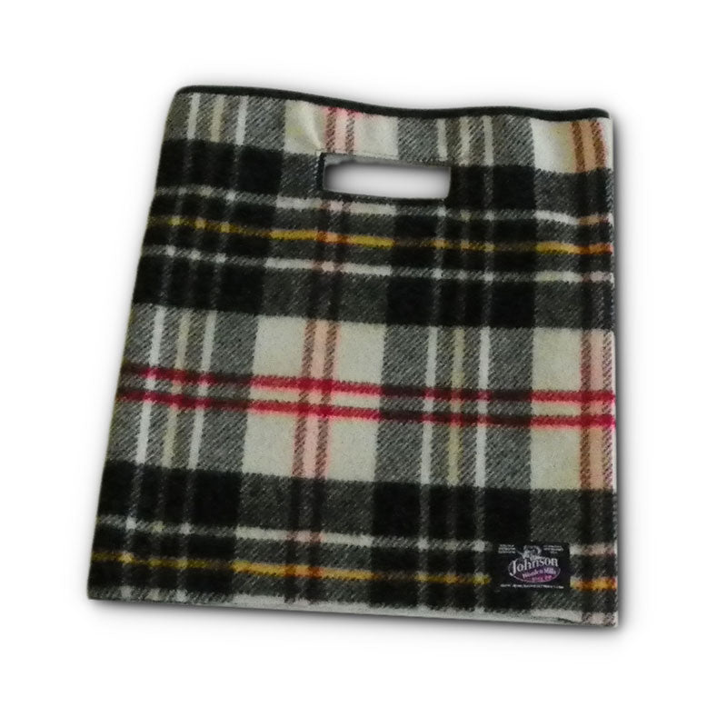 Johnson Woolen Mills Wool Clutch with handle - white, black, red, yellow and brown plaid 