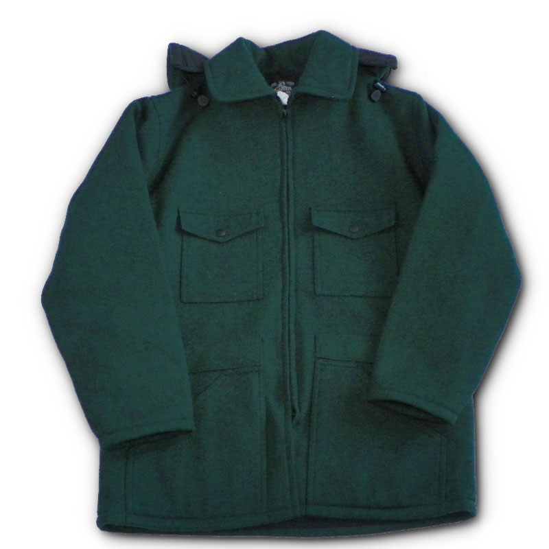 Johnson Woolen Mills Men's Lined Wool Jacket with Detachable Hood -- Spruce Green 