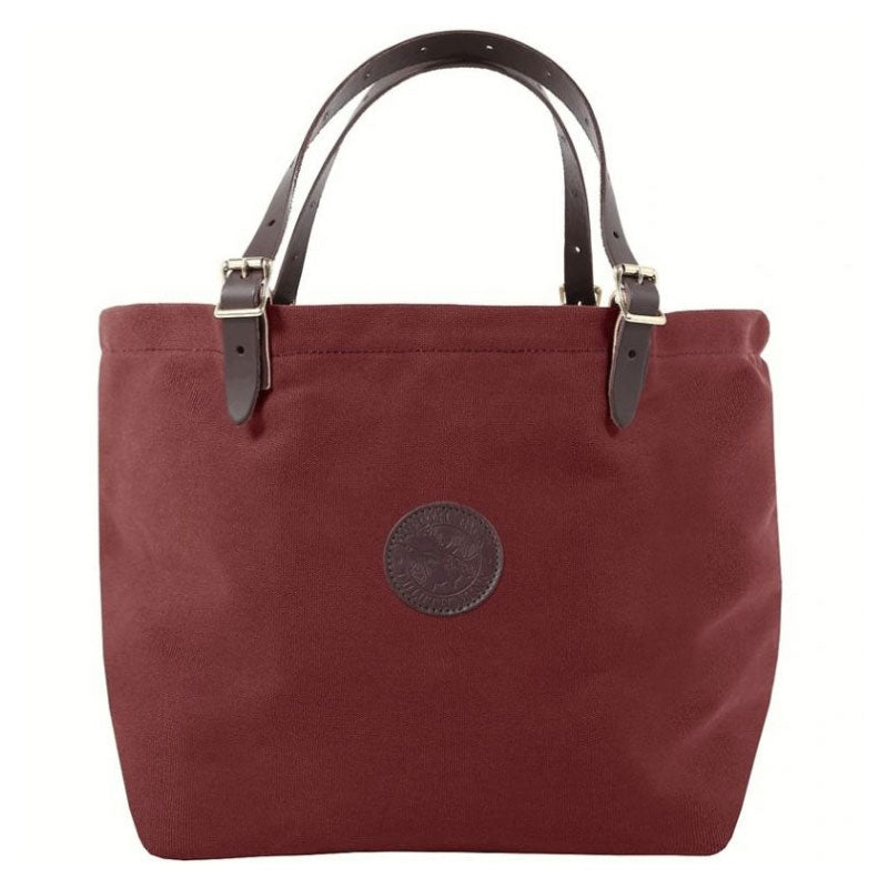 Duluth Market Tote (open end) Burgundy with brown leather handles 