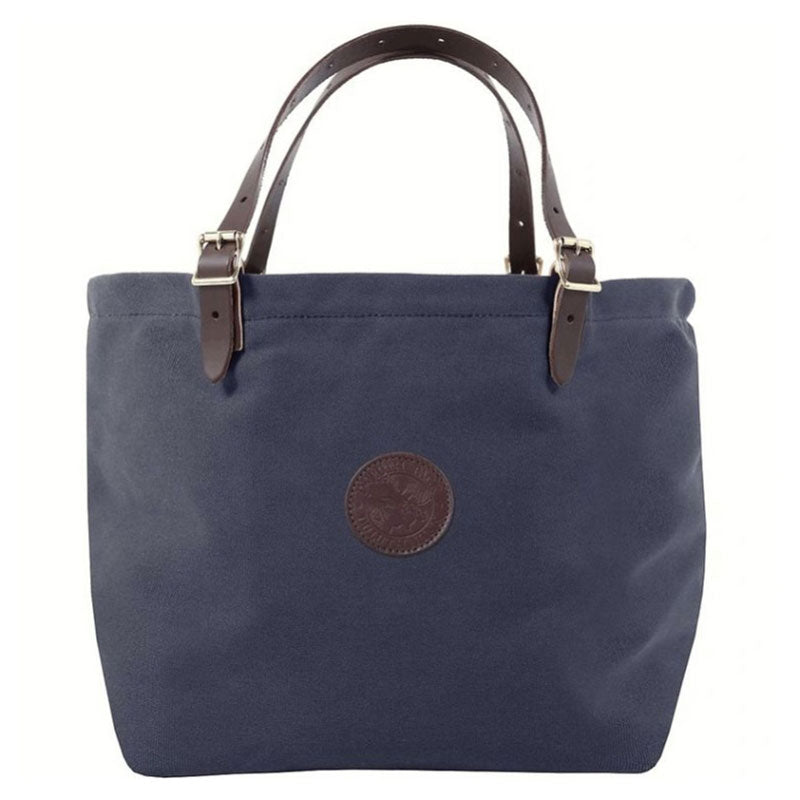 Duluth Market Tote (open end) Navy with brown leather handles 