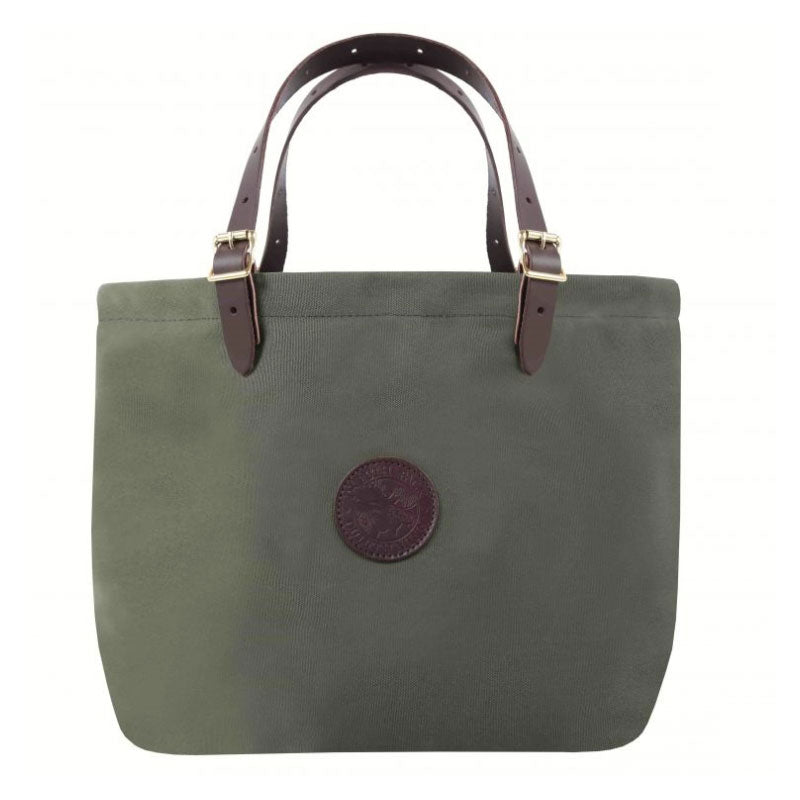 Duluth Market Tote (open end) Olive Green with brown leather handles 