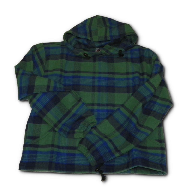 Green Mountain Flannel Hoodie, Royal Navy & Green, drawstring hood, double entry front lower pockets, front view
