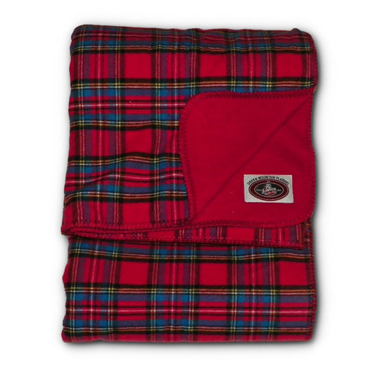 Green Mountain Flannel throw,Red Stewart, red/black/blue squares & stripes, front view
