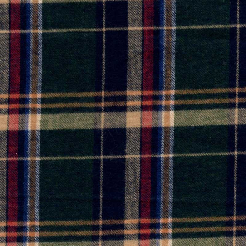 Green Mountain Flannel forest green, navy, tan and red plaid