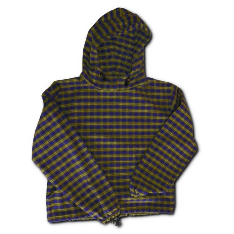 Green Mountain Flannel Hoodie, Bali, blue/teal stripes with drawstring hood & front lower pocket, front view with hood