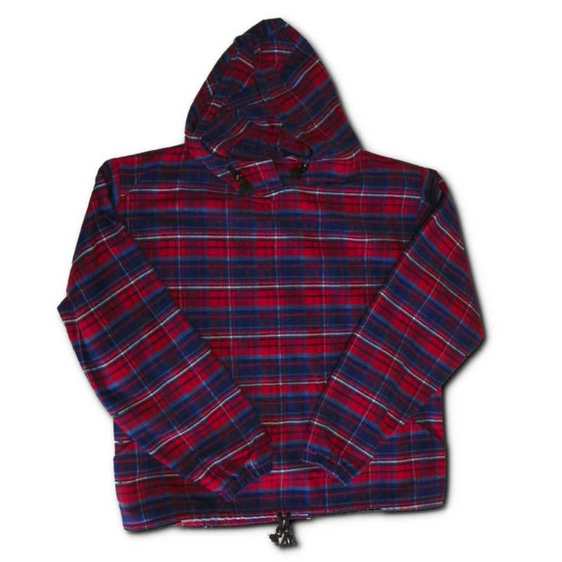Green Mountain Flannel Hoodie, Old Glory, red/white/blue with drawstring hood & front lower pocket, front view with hood