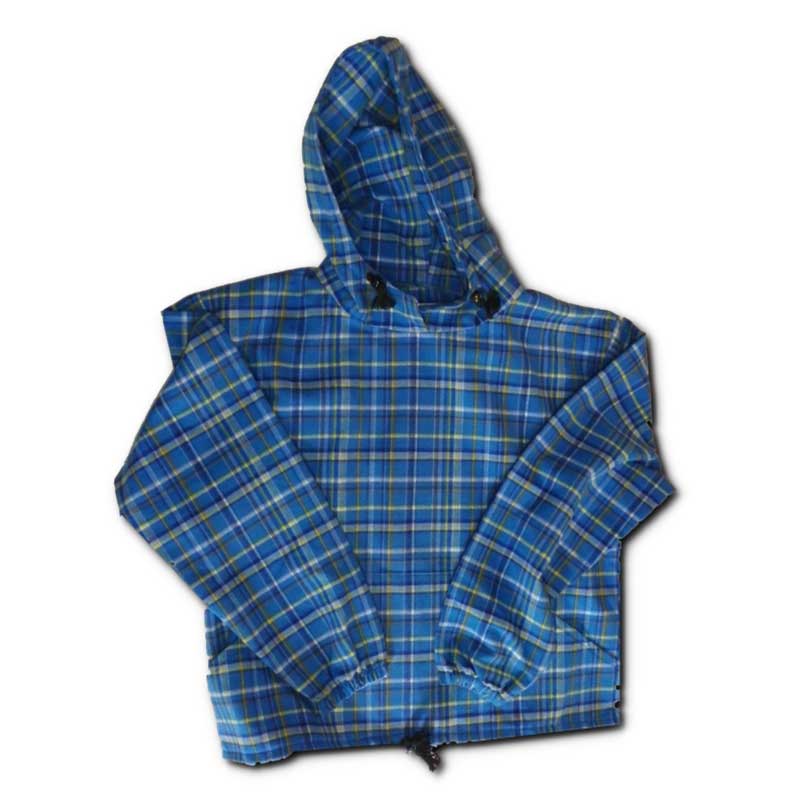 Green Mountain Flannel Hoodie, Blue sky shades of blue, yellow, brown, white stripes plaid print