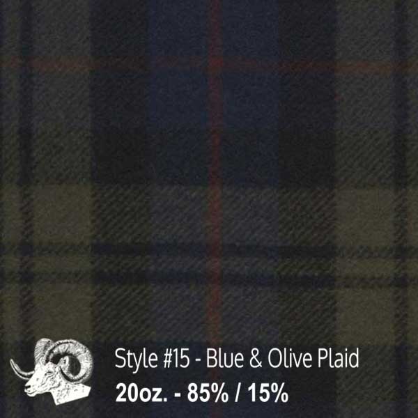 Wool fabric swatch blue and olive plaid 