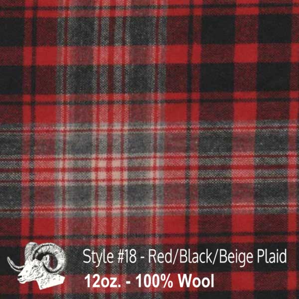 Wool fabric swatch red, black and beige plaid
