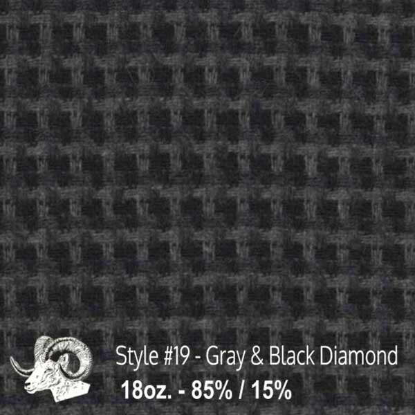 Johnson Woolen Mills swatch - gray and black diamond print 