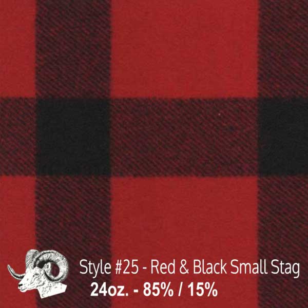 Johnson Woolen Mills Wool Swatch Red & Black with small stag image