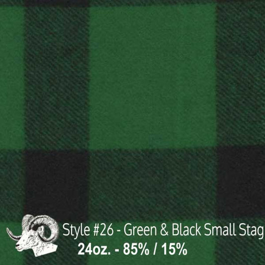Johnson Woolen Mills Wool Swatch Green & Black with small stag image