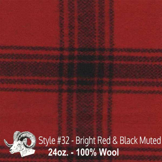 Johnson Woolen Mills Wool Swatch Bright Red & Black Muted Plaid