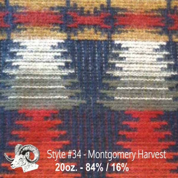 Johnson Woolen Mills Swatch, Montgomery Harvest, navy/orange/cream/olive shapes