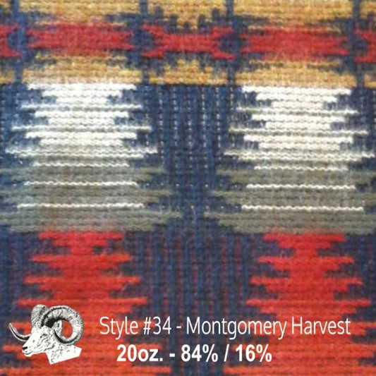Johnson Woolen Mills Swatch, Montgomery Harvest, navy/orange/cream/olive shapes