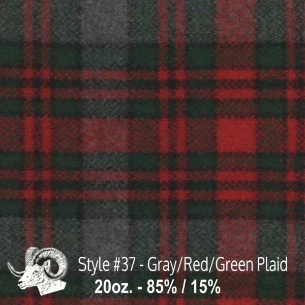 Wool fabric swatch gray, red and green plaid