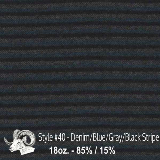 Wool fabric swatch denim, blue, gray and black stripes