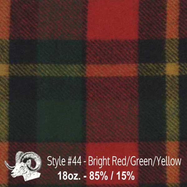 Johnson Woolen Mills swatch - red, green, yellow plaid 