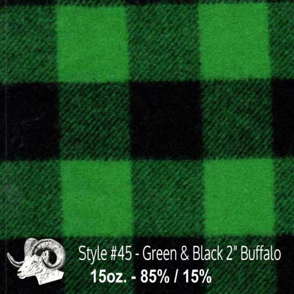 Wool fabric swatch green and black 2 inch buffalo plaid