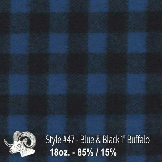 Johnson Woolen Mills Wool Swatch Blue & Black 1 inch buffalo squares