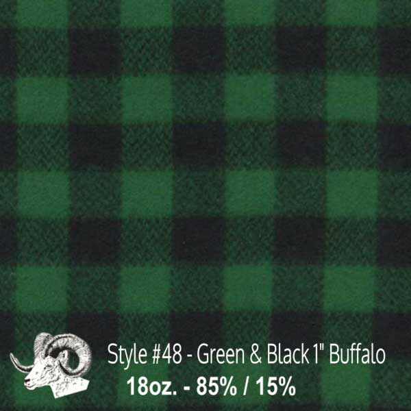 Johnson Woolen Mills Wool Swatch Green & Black 1 inch buffalo squares