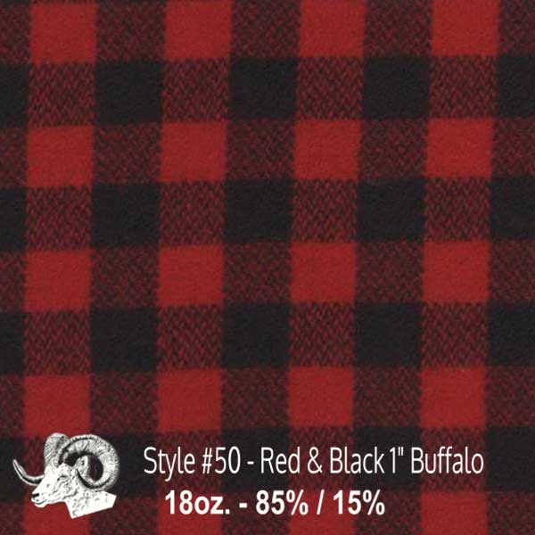 Johnson Woolen Mills Wool Swatch Red & Black 1 inch buffalo squares