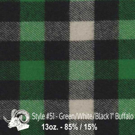 Wool Fabric By The Yard - 51 - Green, White, & Black 1" Buffalo