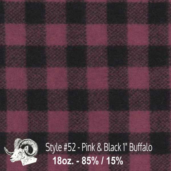 Johnson Woolen Mills swatch - pink and black 1" buffalo 