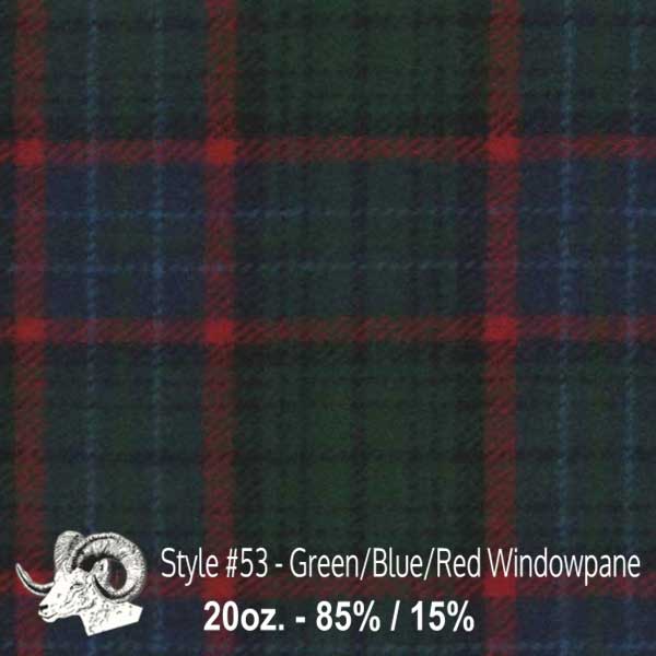 Johnson Woolen Mills Wool Swatch Green/Blue/Red Windowpane