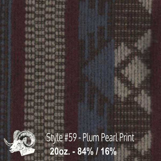 Johnson Woolen Mills swatch - plum, beige, slate blue print