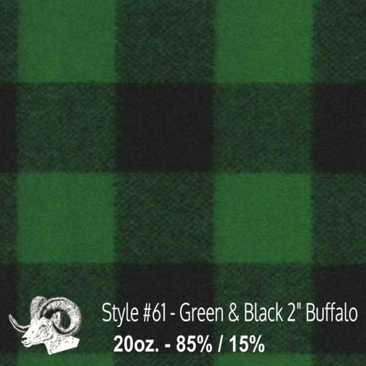 Wool fabric swatch green and black 2 inch buffalo plaid