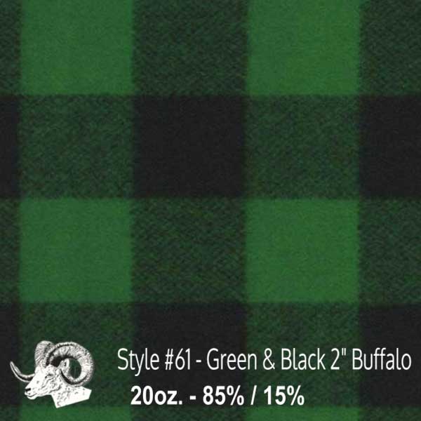 Johnson Woolen Mills Wool Swatch Green & Black 2 inch Buffalo squares with small stag image