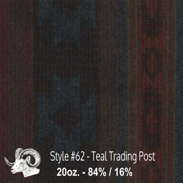 Johnson Woolen Mills Wool Swatch Teal Trading Post Blue/Brown/Rust Print