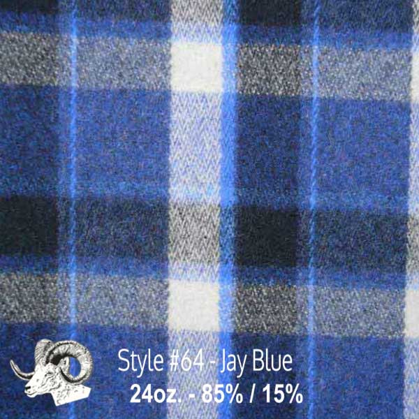 Johnson Woolen Mill swatch - blue, navy, cream plaid 