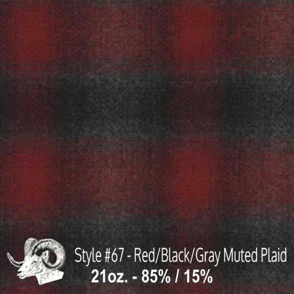 Wool fabric swatch red, black and gray muted plaid