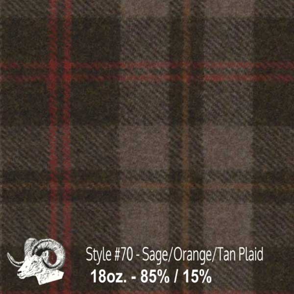 Wool Swatch - 70 - Sage, Orange, & Tan Plaid