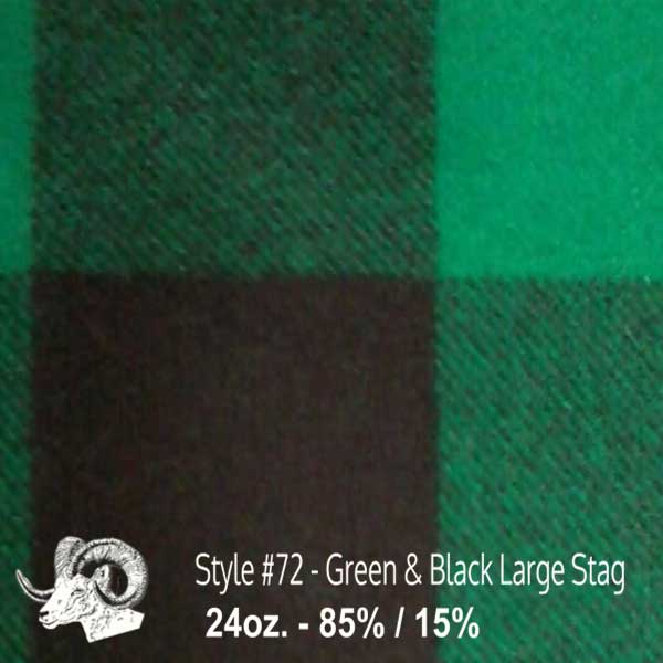 Johnson Woolen Mills Wool Swatch Green & Black squares with Large Stag Image