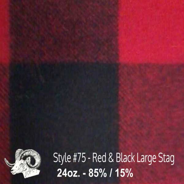 Johnson Woolen Mills Wool Swatch Red & Black squares with large stag image