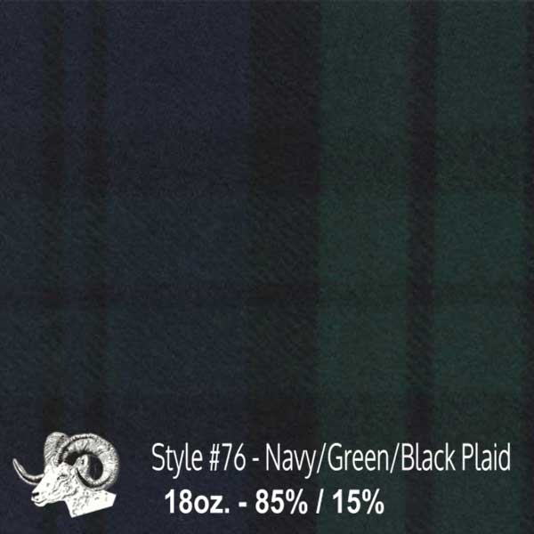 Wool fabric swatch navy, green and black plaid